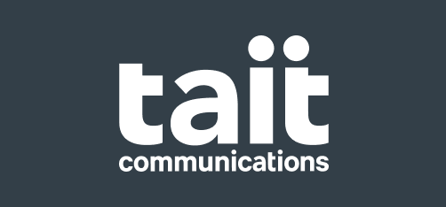 Collection of Tait Communications Logo on black in a gallery layout
